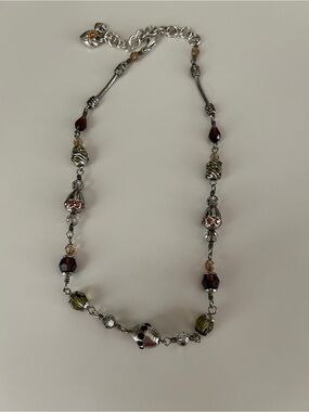 Brighton Jewelry Silver Multi-Bead Necklace with Olive and Garnet Accents